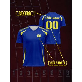 1pc Customizable V-Neck Soccer Jersey for Kids - 100% Polyester Knit Fabric, All-Over Print, Personalized Name & Number, Regular Fit for Boys & Girls, Ideal for Sports, Casual Wear & Outdoor Activities - Spring/Summer/Fall Collection