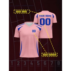 1pc Customizable V-Neck Soccer Jersey for Kids - 100% Polyester Knit Fabric, All-Over Print, Personalized Name & Number, Regular Fit for Boys & Girls, Ideal for Sports, Casual Wear & Outdoor Activities - Spring/Summer/Fall Collection