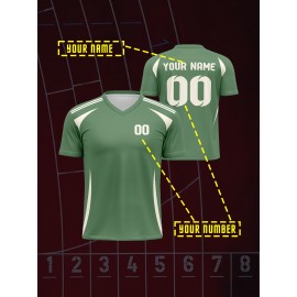 1pc Customizable V-Neck Soccer Jersey for Kids - 100% Polyester Knit Fabric, All-Over Print, Personalized Name & Number, Regular Fit for Boys & Girls, Ideal for Sports, Casual Wear & Outdoor Activities - Spring/Summer/Fall Collection
