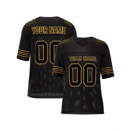 Customizable Football Jersey - Personalized Team & Number, V-Neck, Short Sleeve, Breathable Fabric for Outdoor Sports & Casual Wear, Custom Football Jersey, Summer Sports Apparel, Sporty Design, Comfortable Fit