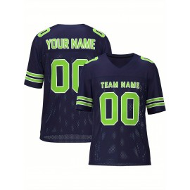 Customizable Football Jersey - Personalized Team & Number, V-Neck, Short Sleeve, Breathable Fabric for Outdoor Sports & Casual Wear, Custom Football Jersey, Summer Sports Apparel, Sporty Design, Comfortable Fit
