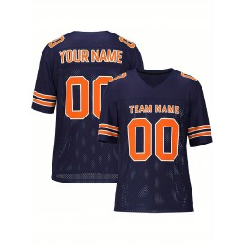 Customizable Football Jersey - Personalized Team & Number, V-Neck, Short Sleeve, Breathable Fabric for Outdoor Sports & Casual Wear, Custom Football Jersey, Summer Sports Apparel, Sporty Design, Comfortable Fit