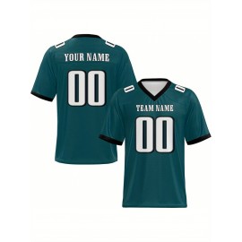 Custom Plus-Size Women's Football Jersey - Personalized Team Name & Number, Vibrant Teal V-Neck Summer Sportswear, Breathable Athletic Top for Sports Meetings, Travel Photo Shoots