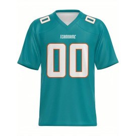 Women's Custom Football Jersey - Personalized Soccer-like sportswear, V-Neck Non-Stretch Tee, Team & Number Customization, Dark Green & Black Color Block for Football, Soccer, Casual Sports - Plus-Size Athletic Shirt, Comfortable Fit