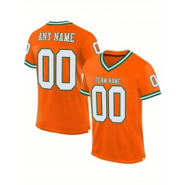 Customizable Plus Size Women'S Football Jersey - Personalized Team & Number, V-Neck, Breathable Non-Stretch Fabric, Red/White/Blue Striped Design for Sports & Casual Wear, Sports Jersey, Summer Sports Apparel, Sporty Aesthetic, Comfortable Fit